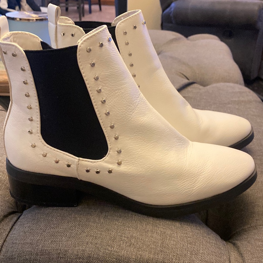 White studded ankle bootie